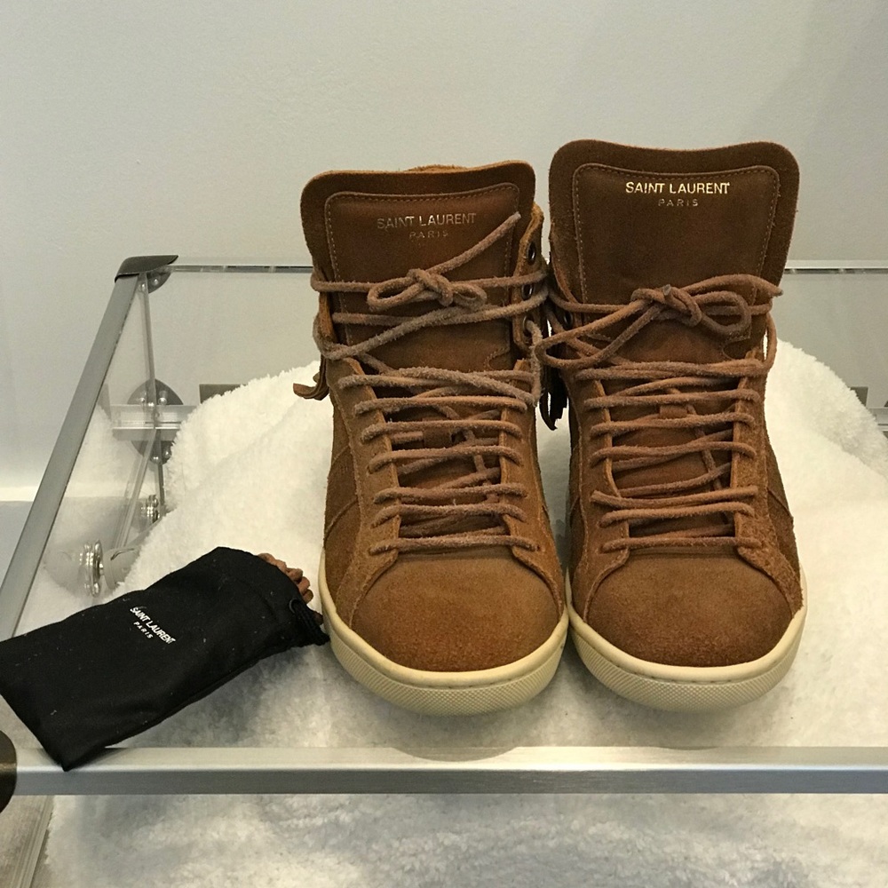 Saint Laurent Brown High-Top Sneakers with White Sole